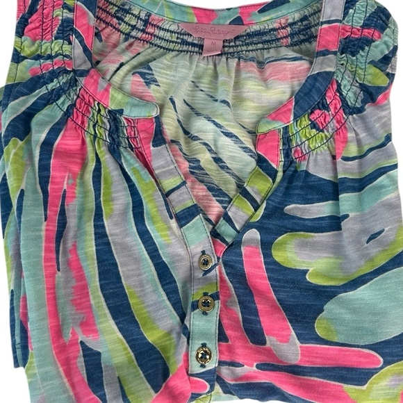 Lilly Pulitzer Essie Multi Beach Please Blue Pink Tropical Summer Tank Dress Med - Picture 4 of 15